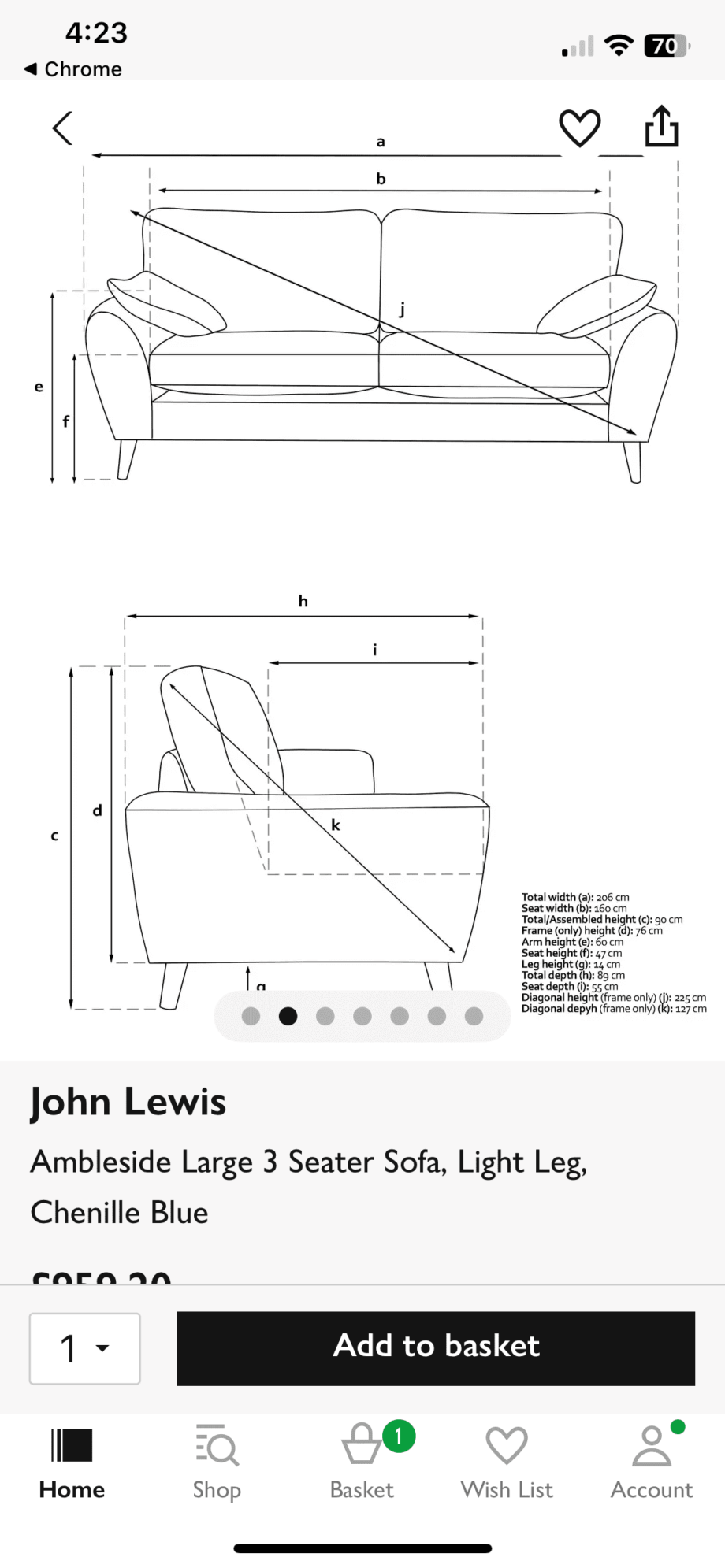 John Lewis Ambleside 3 seater, blue