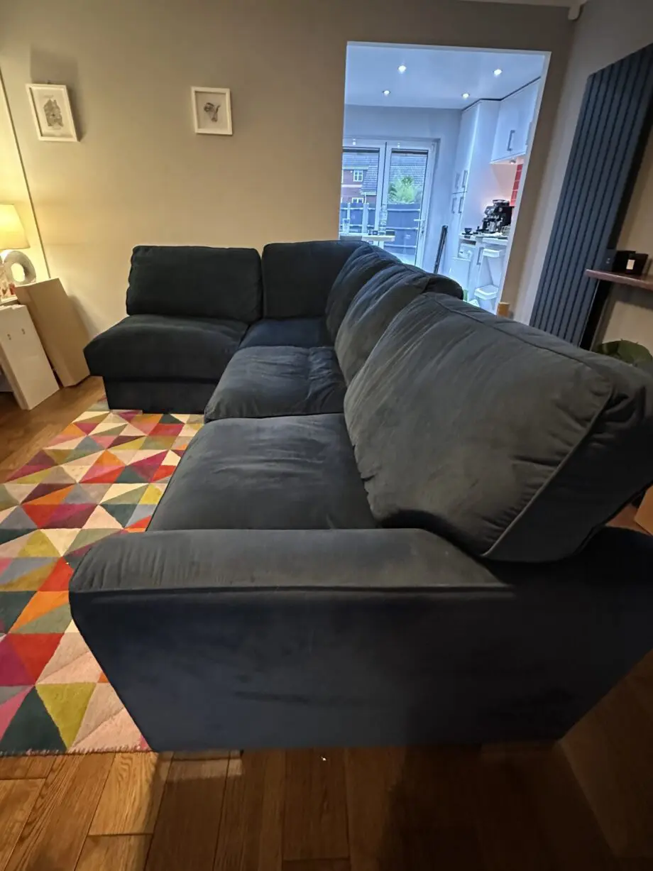 Large Blue Corner Sofa with Futon