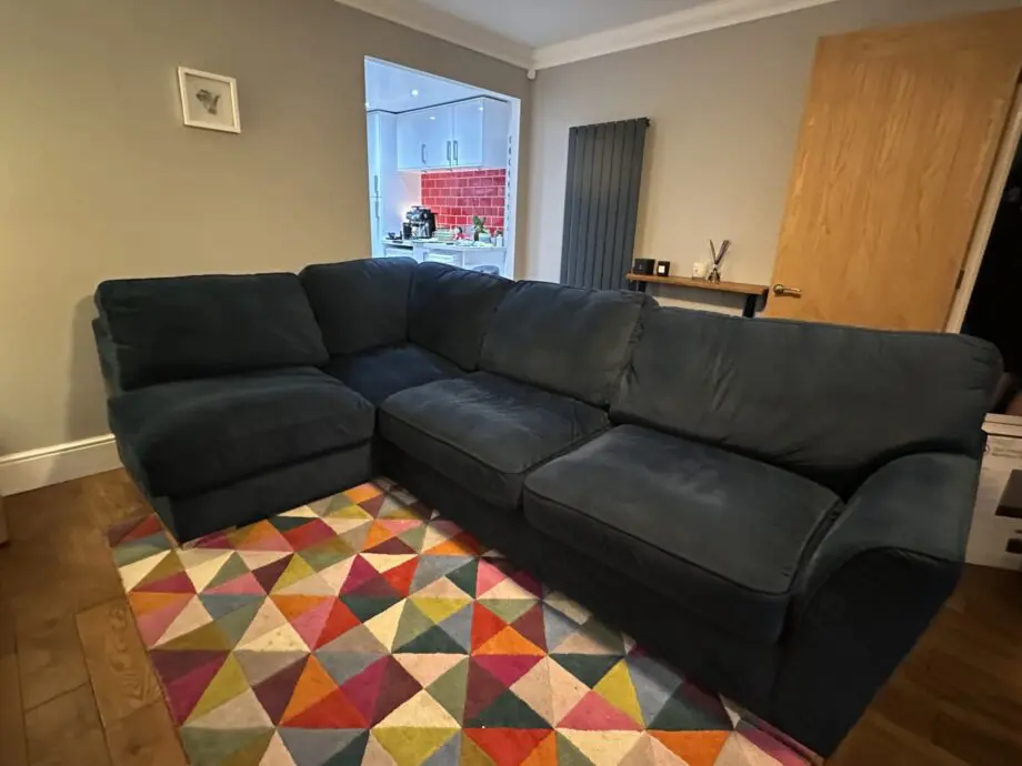 Large Blue Corner Sofa with Futon