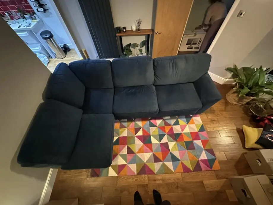 Large Blue Corner Sofa with Futon
