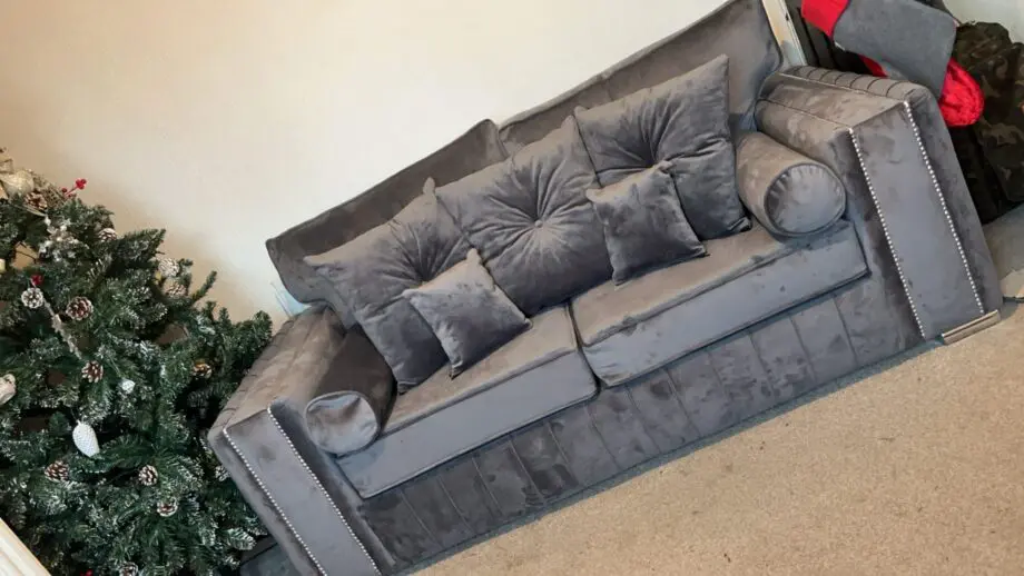 2&3 seater grey plush velvet sofa