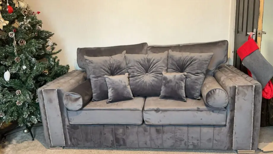 2&3 seater grey plush velvet sofa