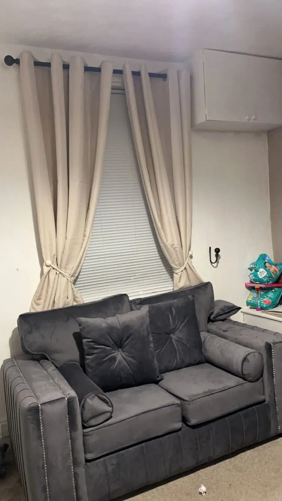 2&3 seater grey plush velvet sofa