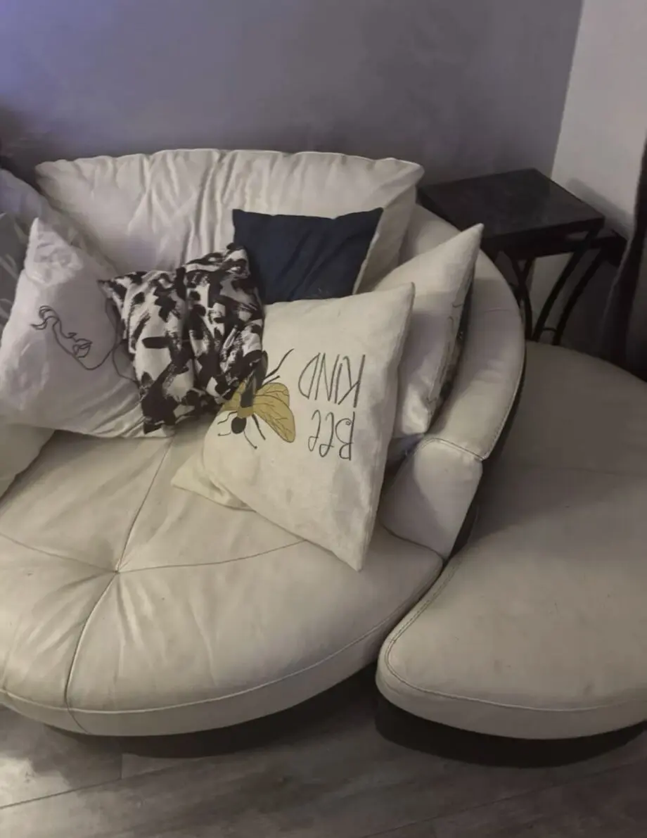 Italian Leather Cream Sofa & Swivel Chair with Ottoman + Footstool (DFS)