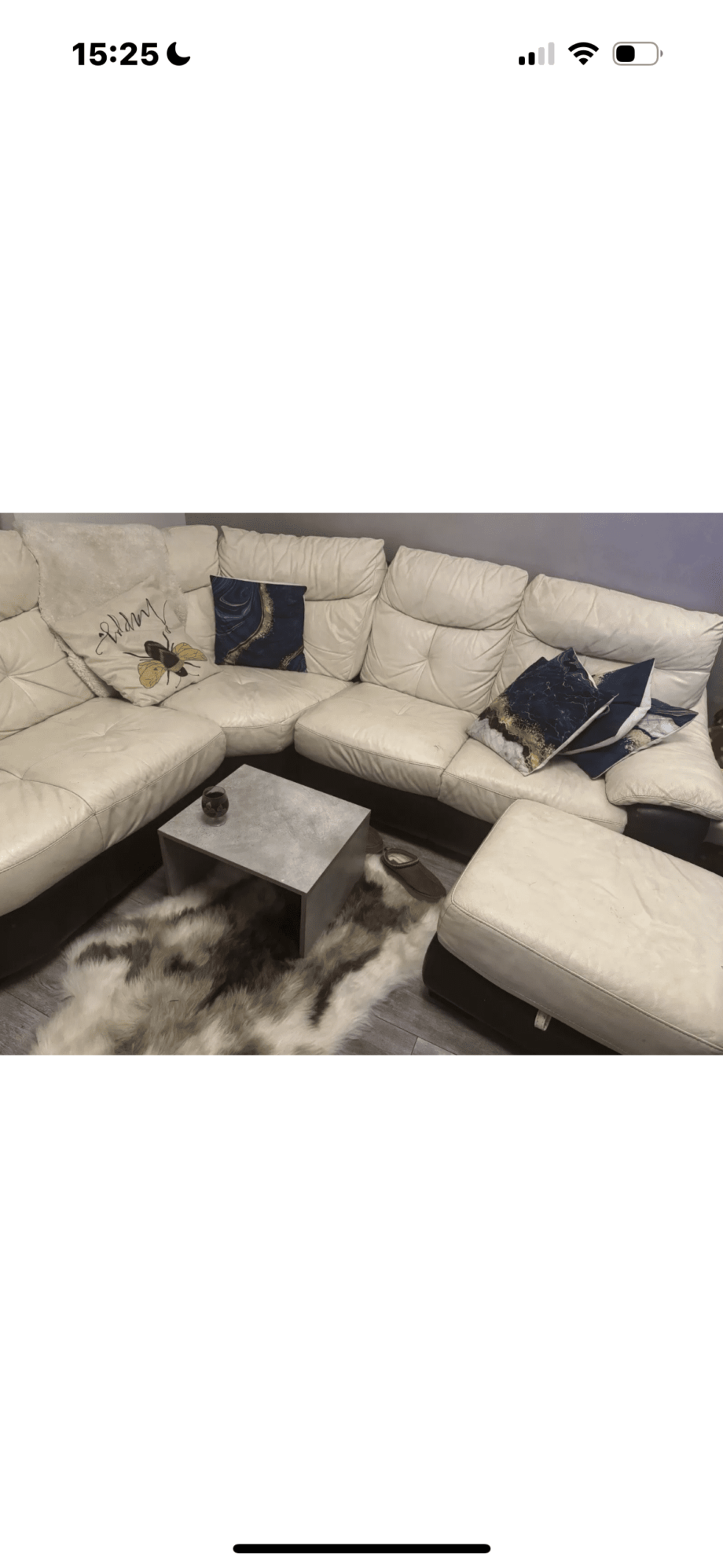 Italian Leather Cream Sofa & Swivel Chair with Ottoman + Footstool (DFS)