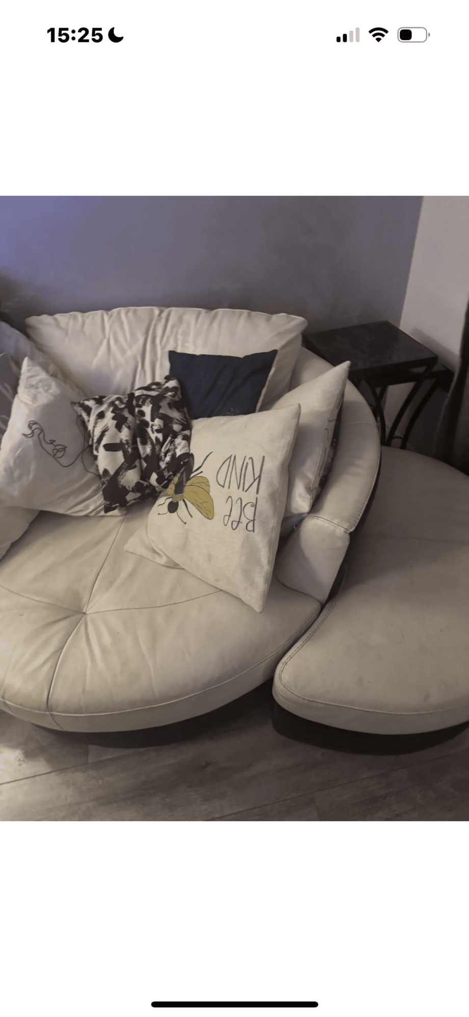 Italian Leather Cream Sofa & Swivel Chair with Ottoman + Footstool (DFS)