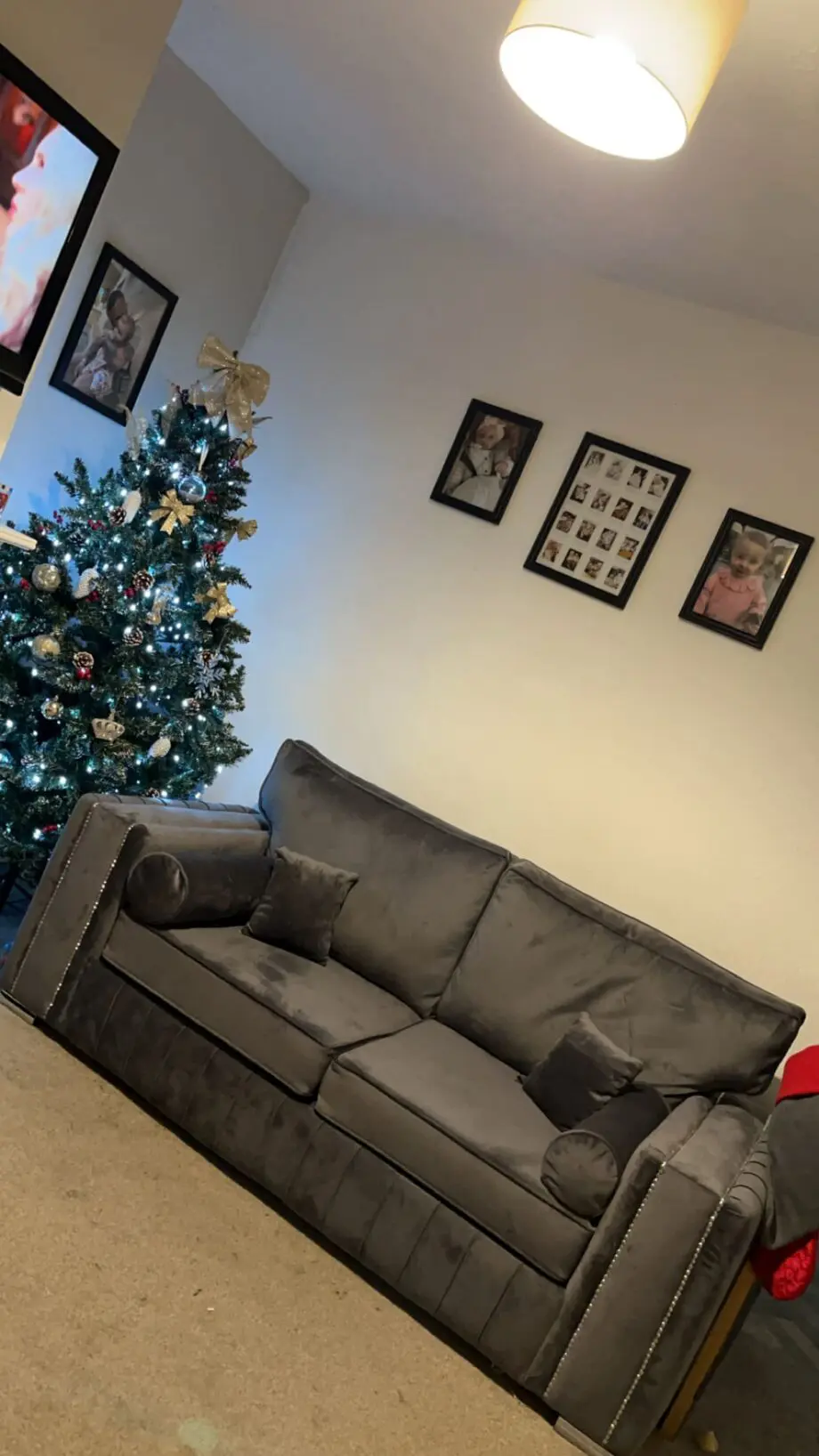 2&3 seater grey plush velvet sofa