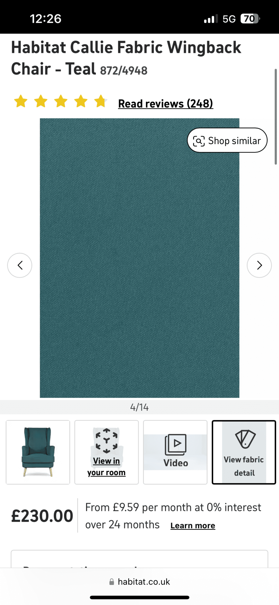 Habitat Callie fabric wingback chair - Teal