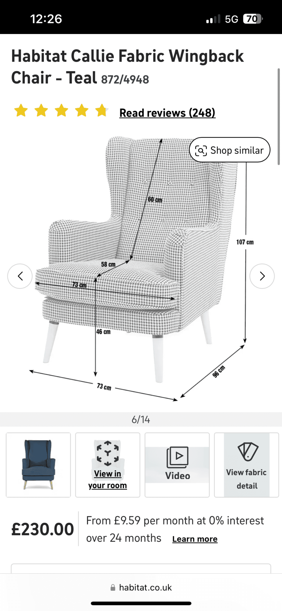 Habitat Callie fabric wingback chair - Teal