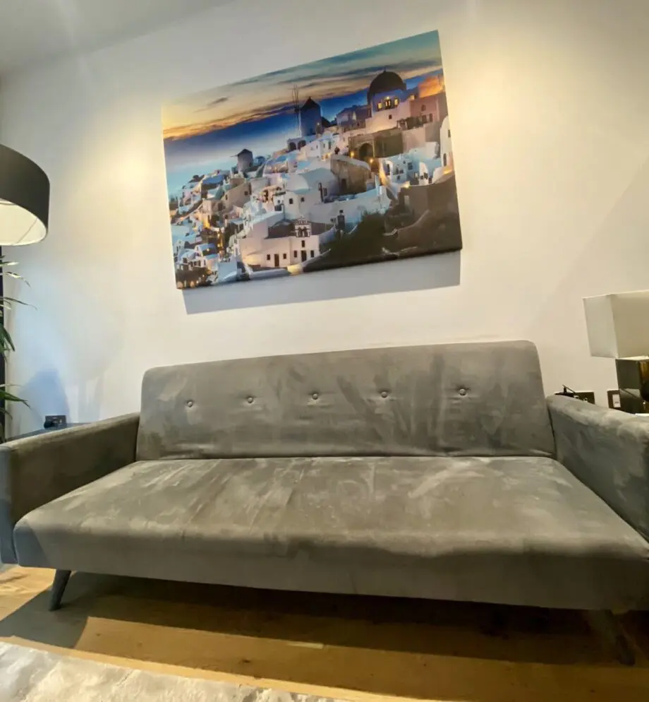 Plush velvet silver grey sofa bed