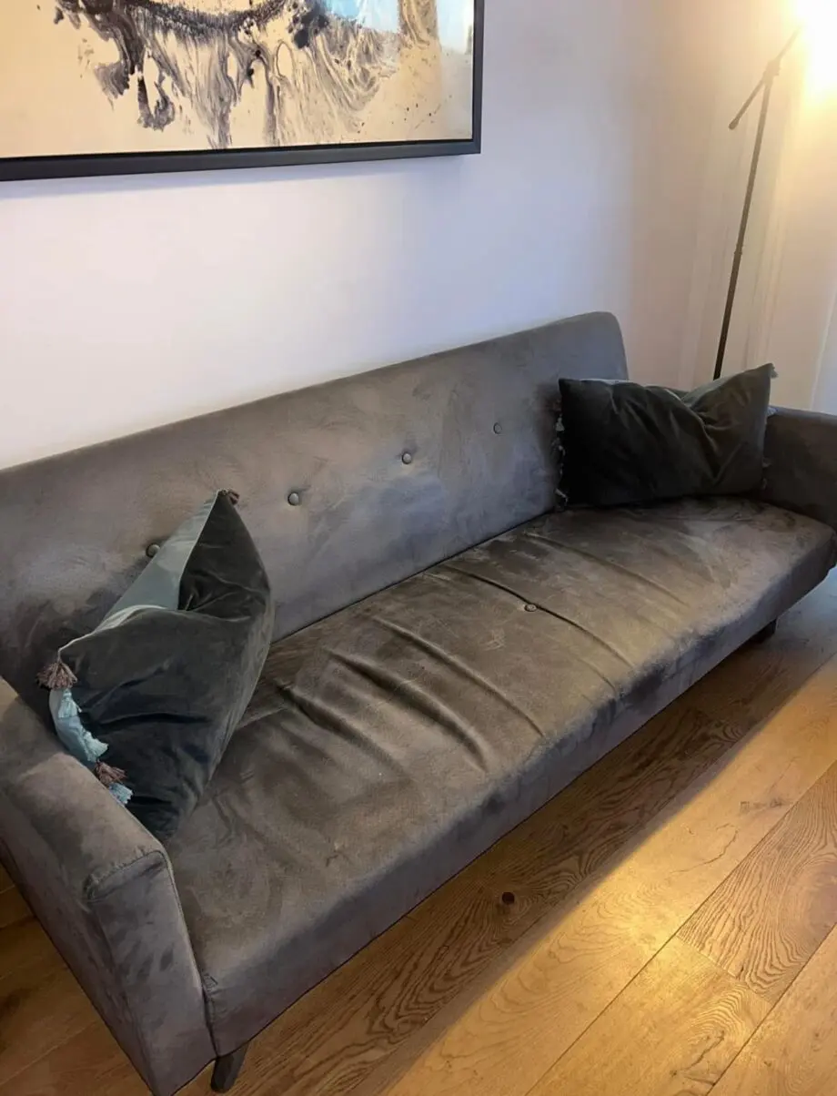 Plush velvet silver grey sofa bed
