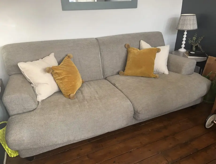 Habitat grey natural woven striped linen 3 seater sofa