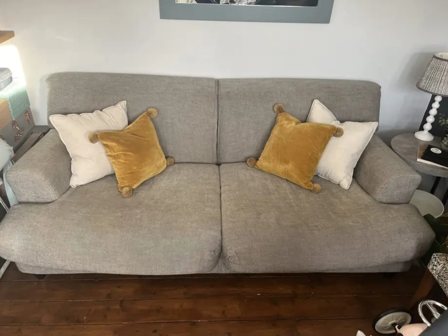 Habitat grey natural woven striped linen 3 seater sofa