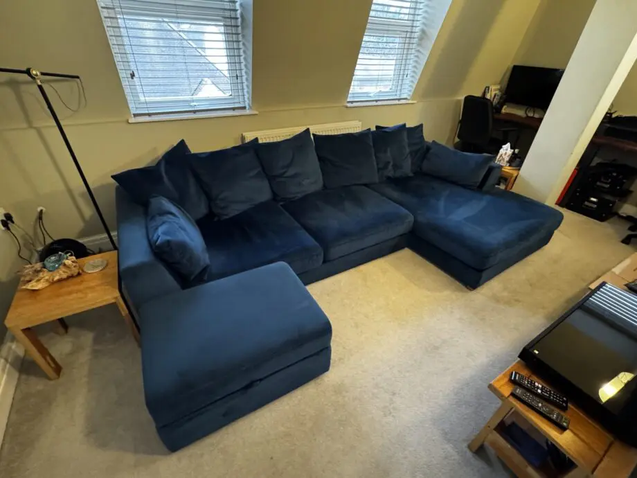 DFS Plush Velvet Pillow Back Right Hand Facing Large Chaise End Sofa & Storage Footstool