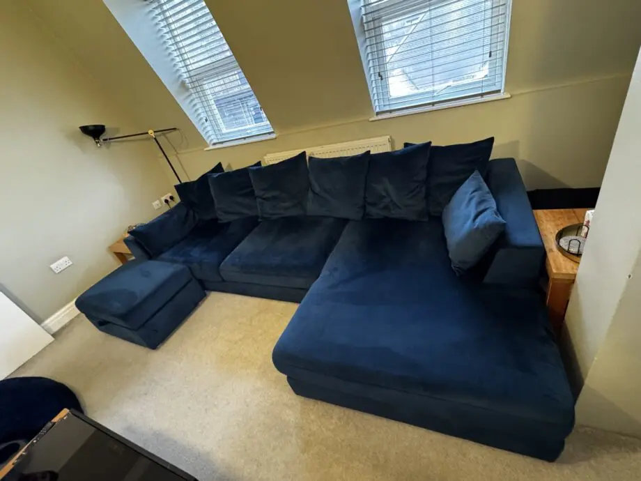 DFS Plush Velvet Pillow Back Right Hand Facing Large Chaise End Sofa & Storage Footstool