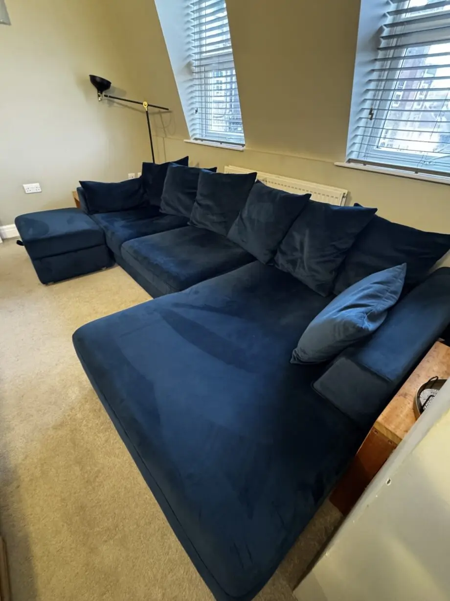 DFS Plush Velvet Pillow Back Right Hand Facing Large Chaise End Sofa & Storage Footstool
