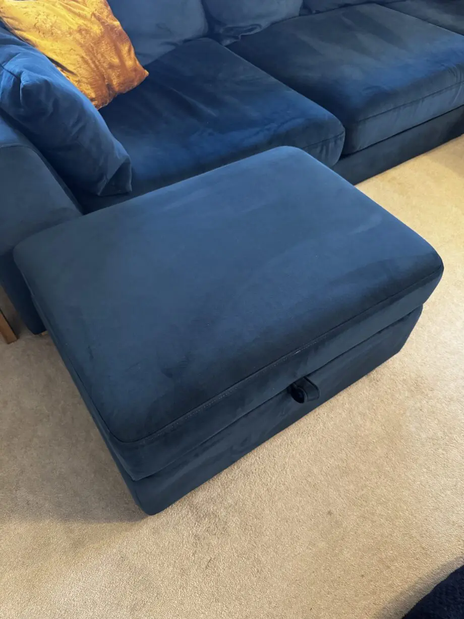 DFS Plush Velvet Pillow Back Right Hand Facing Large Chaise End Sofa & Storage Footstool