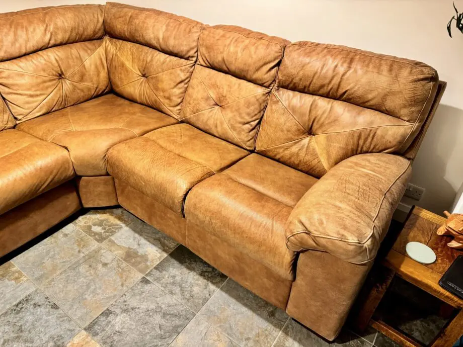 DFS Libra 3 piece corner leather sofa, tan, RRP £4,000