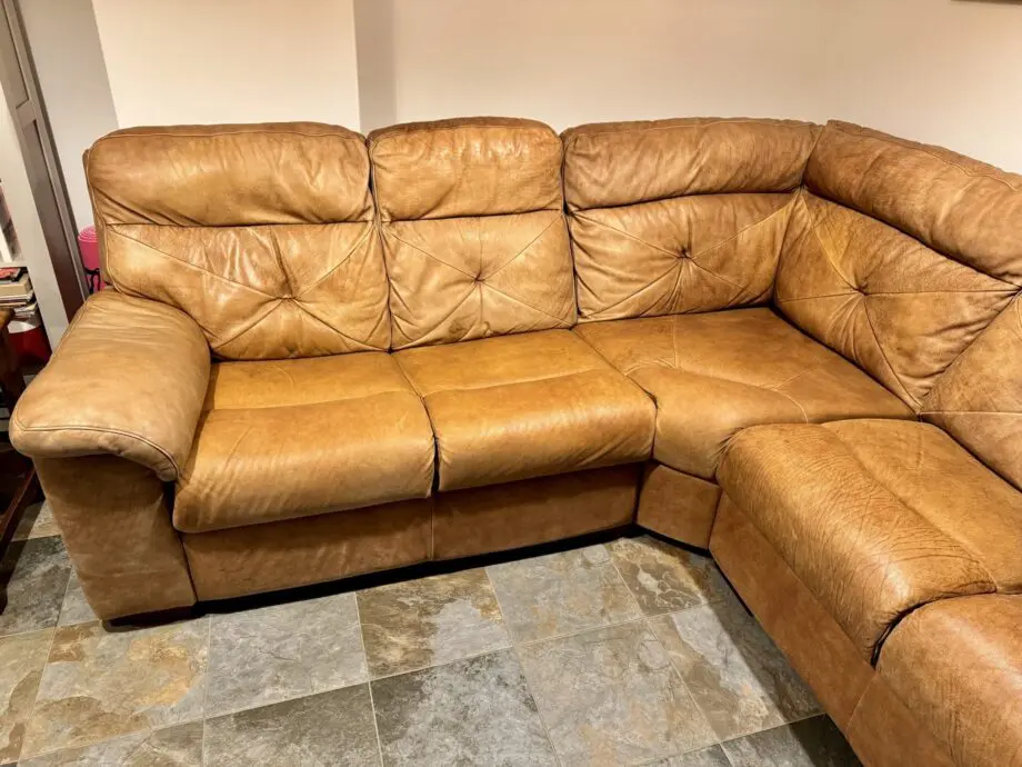 DFS Libra 3 piece corner leather sofa, tan, RRP £4,000