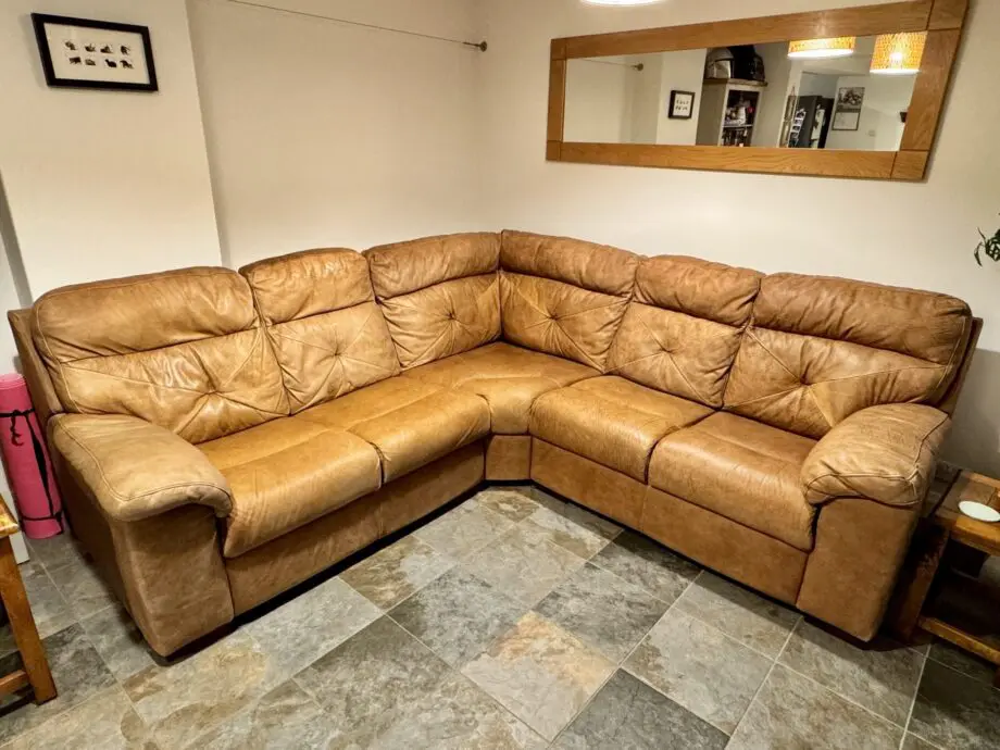 DFS Libra 3 piece corner leather sofa, tan, RRP £4,000