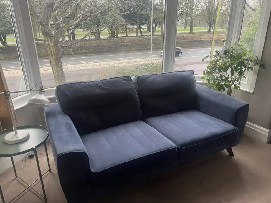 Dark blue crushed velvet 3 seat sofa