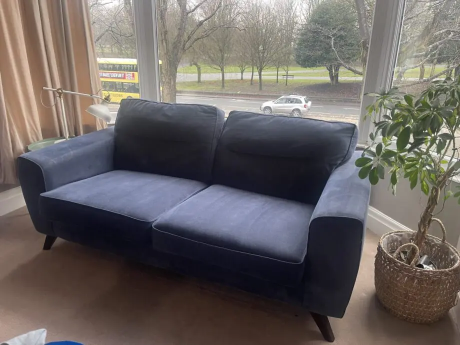 Dark blue crushed velvet 3 seat sofa