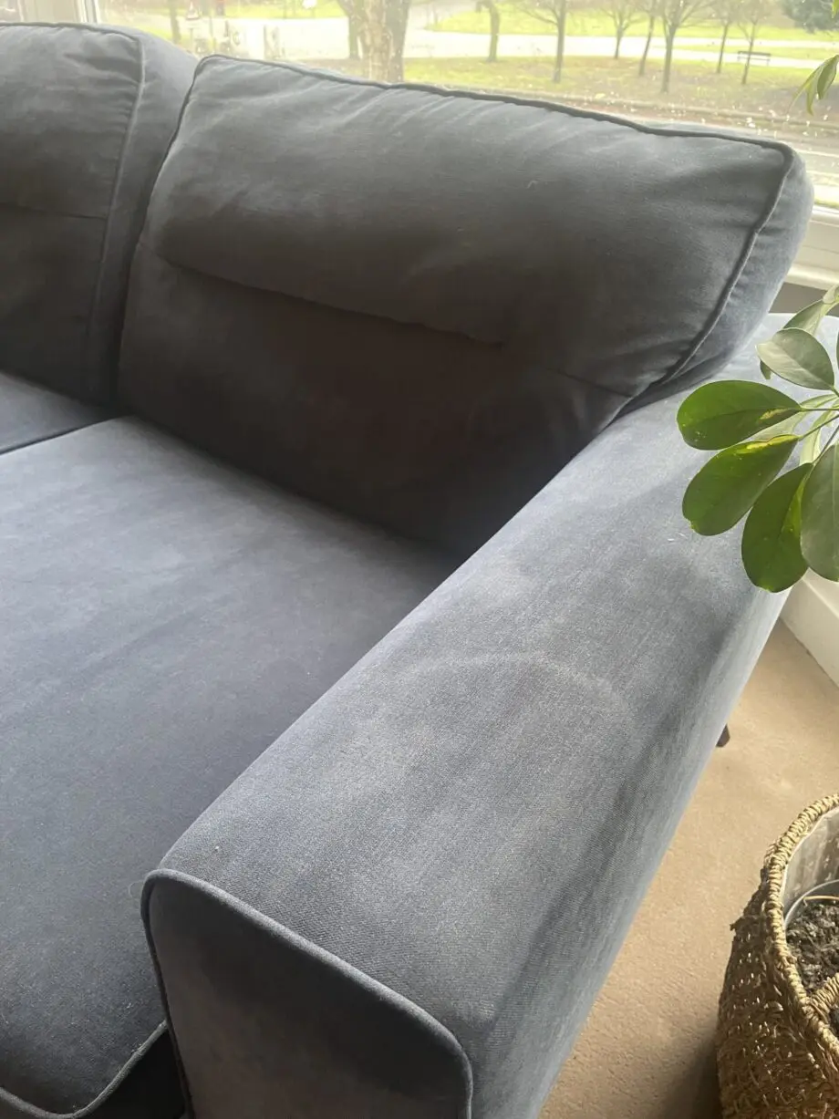 Dark blue crushed velvet 3 seat sofa