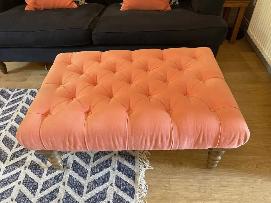Sofa.com Bluebell Sofas in Midnight Blue and Footstall in Coral