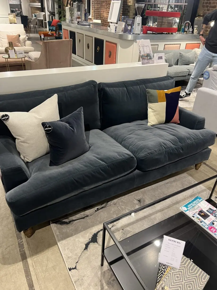 Luxury Custom Navy 2.5 seat sofa in Armour smart velvet