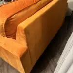 Luxury orange velvet loveseat with ottoman stool