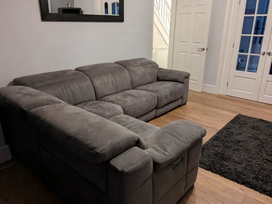 Sofology Laurence 5 seater corner sofa with double powered recliners in washed velvet charcoal