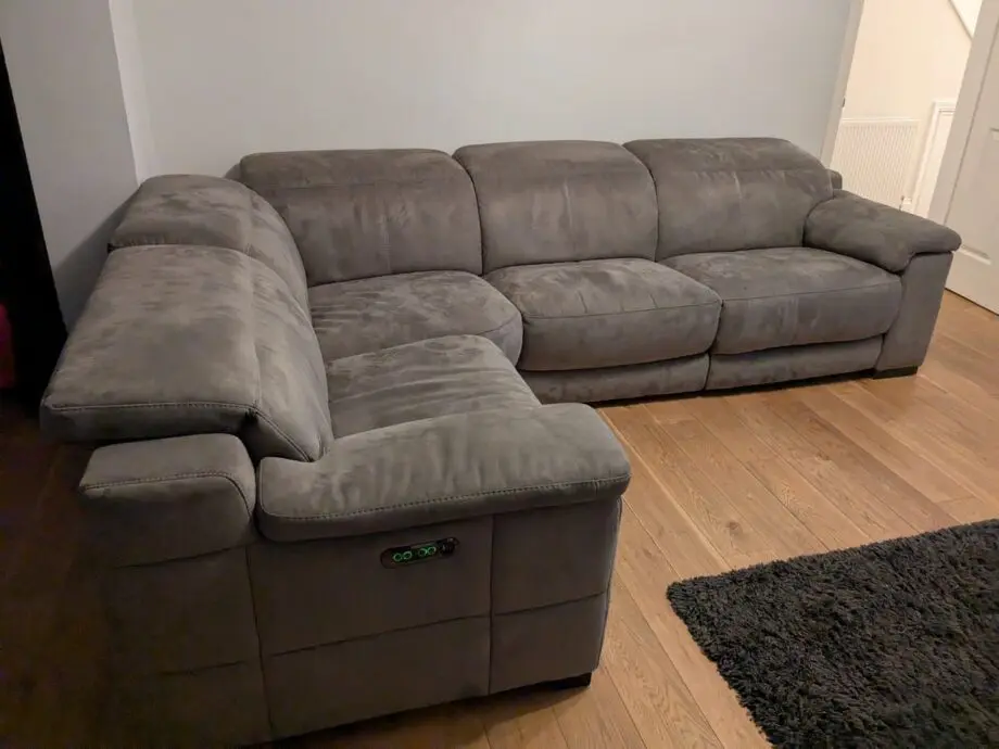 Sofology Laurence 5 seater corner sofa with double powered recliners in washed velvet charcoal