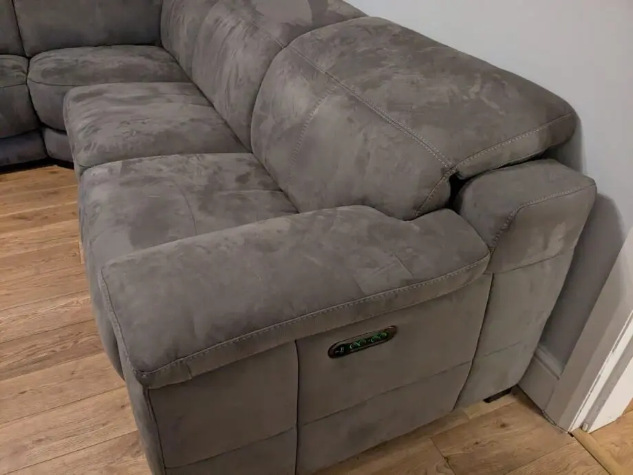 Sofology Laurence 5 seater corner sofa with double powered recliners in washed velvet charcoal