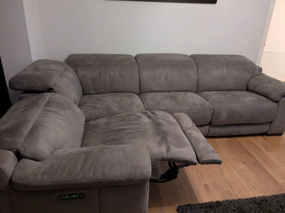Sofology Laurence 5 seater corner sofa with double powered recliners in washed velvet charcoal