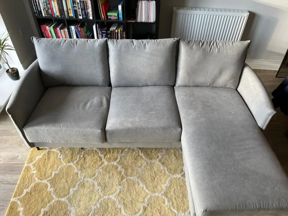 L-Shape Light Grey Brushed Fabric Chaise Sofa