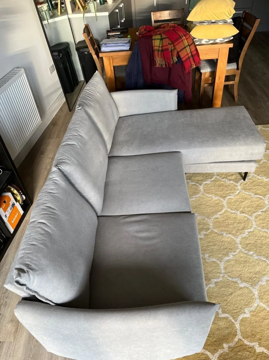 L-Shape Light Grey Brushed Fabric Chaise Sofa