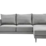 L-Shape Light Grey Brushed Fabric Chaise Sofa