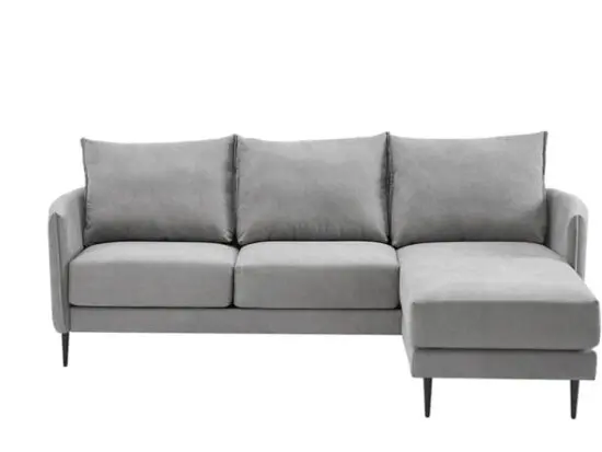 Light Grey Brushed Fabric Chaise Sofa