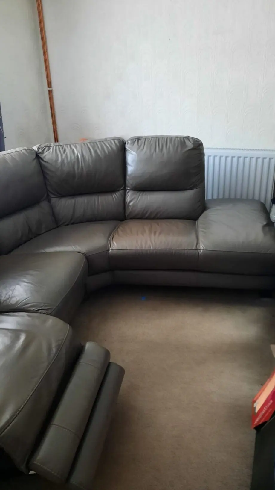 Leather Grey 5 Seater Sofa - Power Recliner