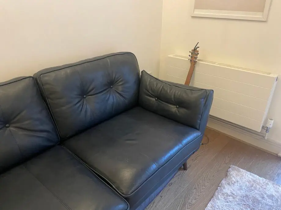 DFS Zinc Blue Leather Sofa