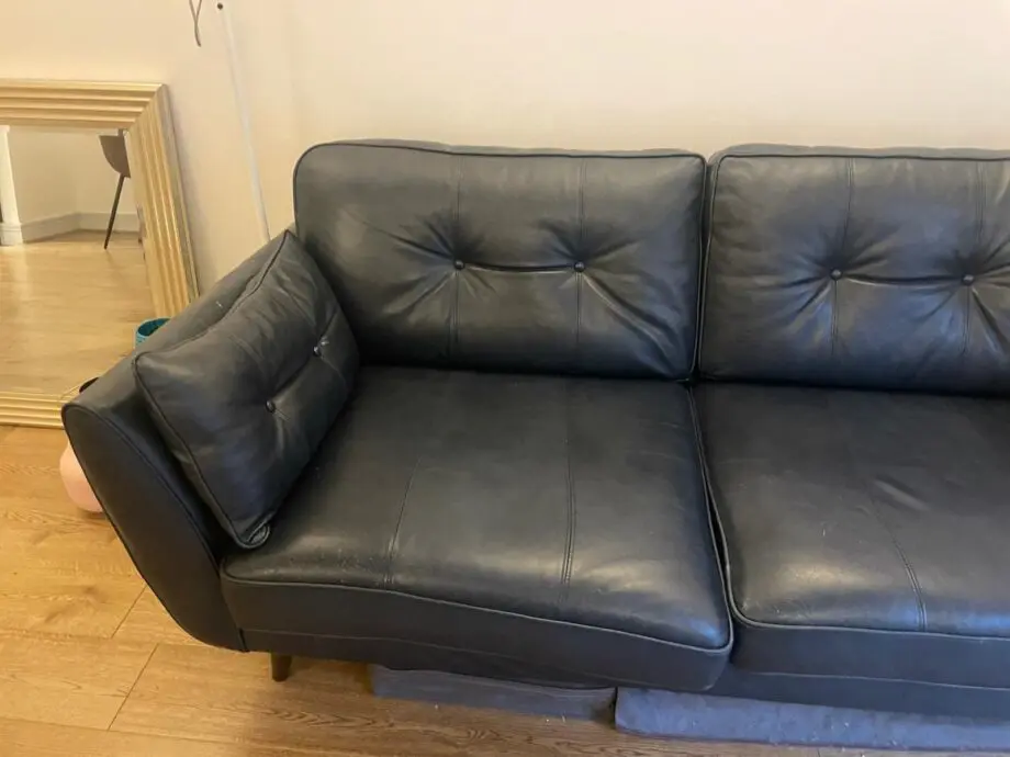 DFS Zinc Blue Leather Sofa