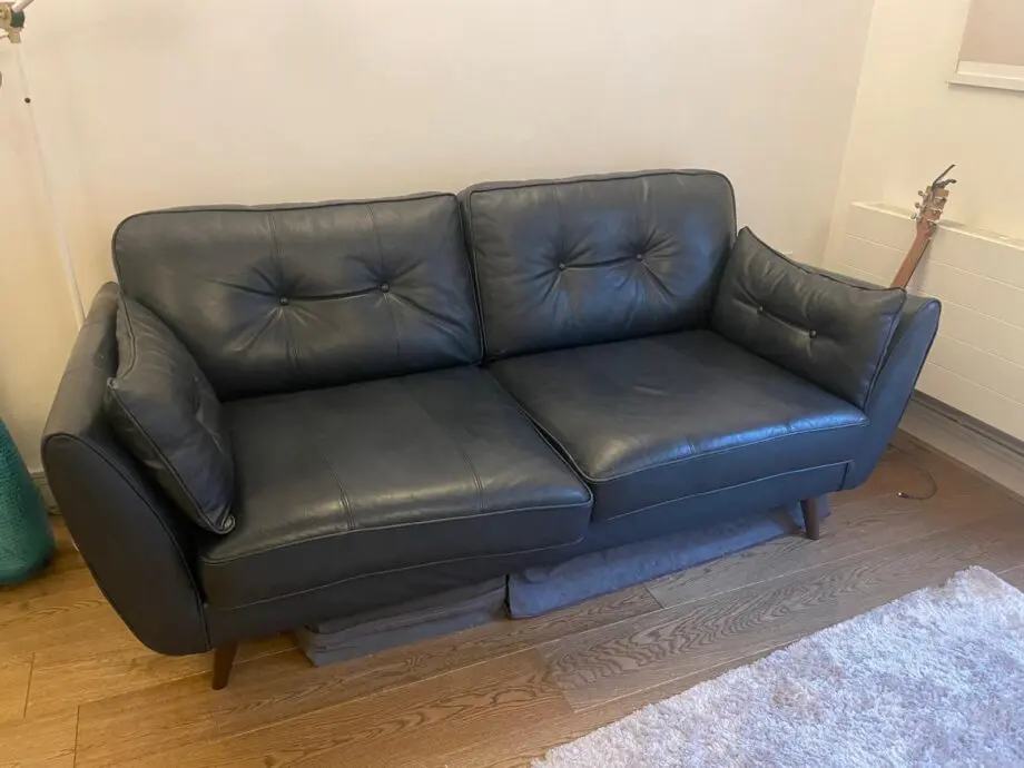 DFS Zinc Blue Leather Sofa