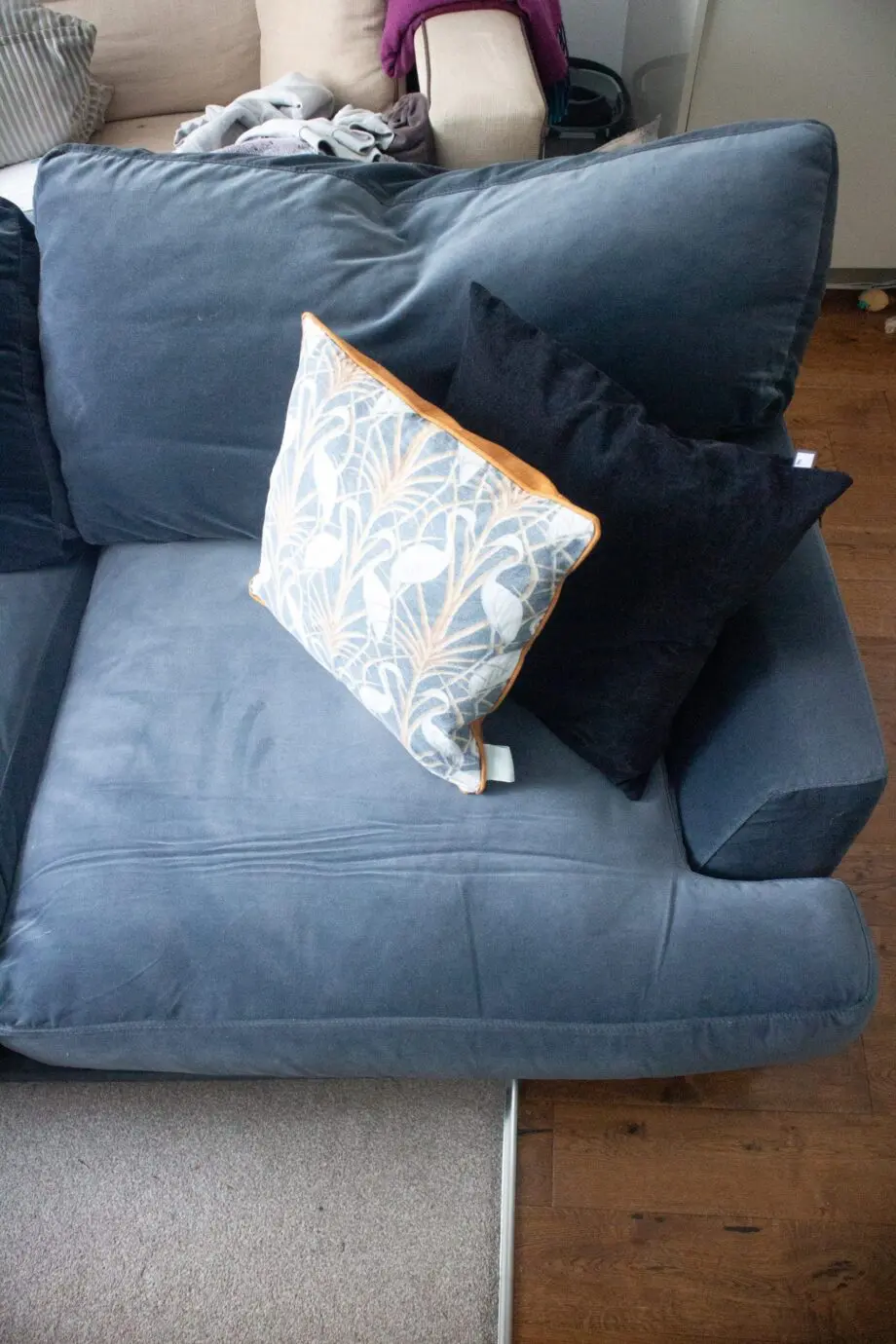 Luxury Custom Navy 2.5 seat sofa in Armour smart velvet