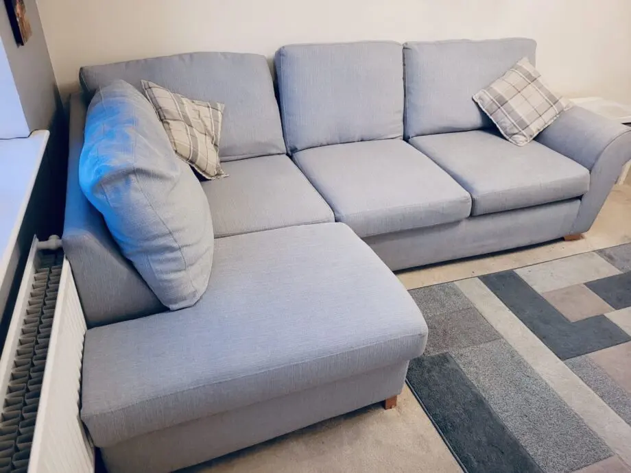 DFS Owen blue combination, Formal back right hand facing arm corner sofa.