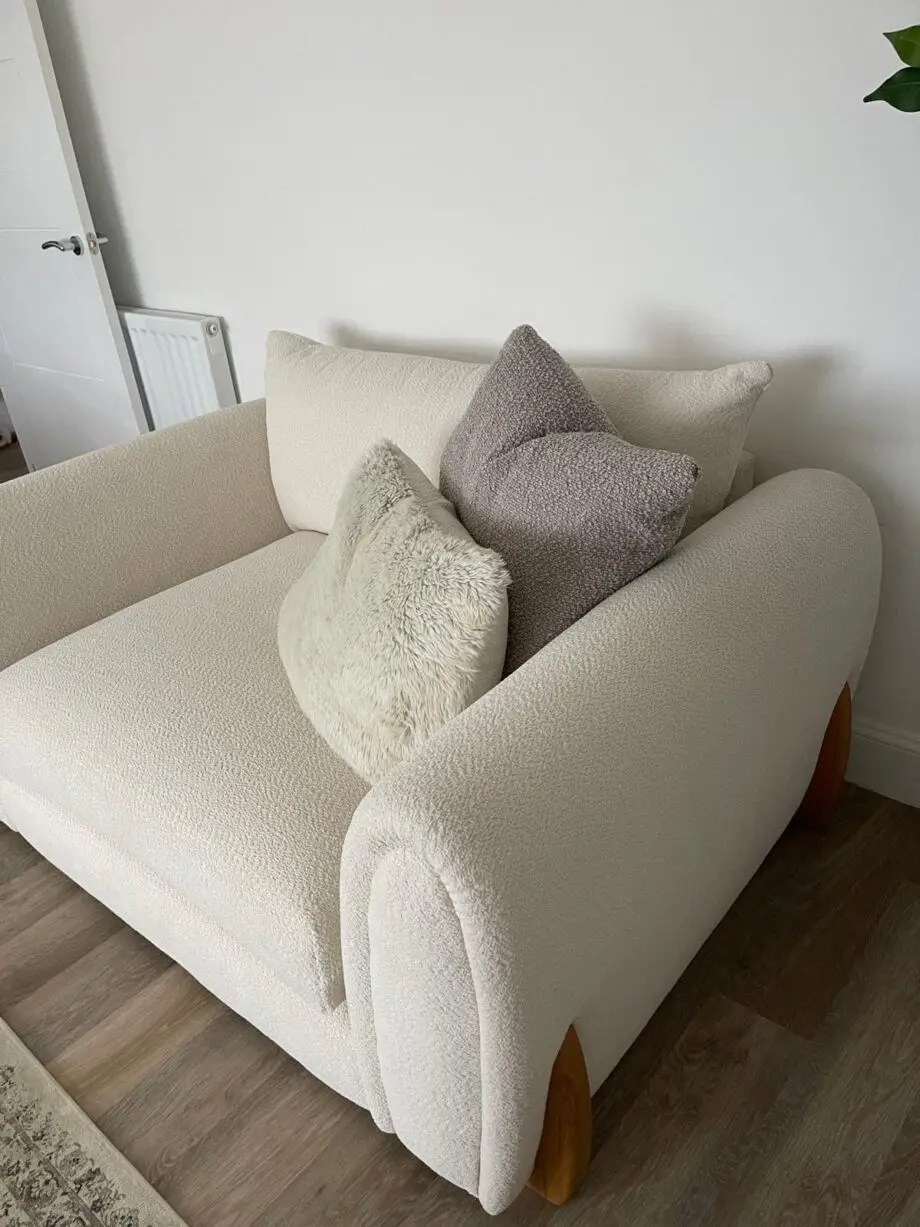 Sofology loveseat light wood in marble arch cosy boucle wood trim ecru mix