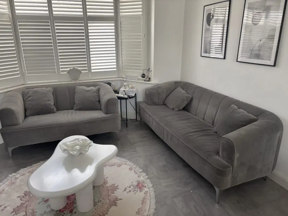 3 seater and 2 seater, velvet light grey. Brand name Danetti