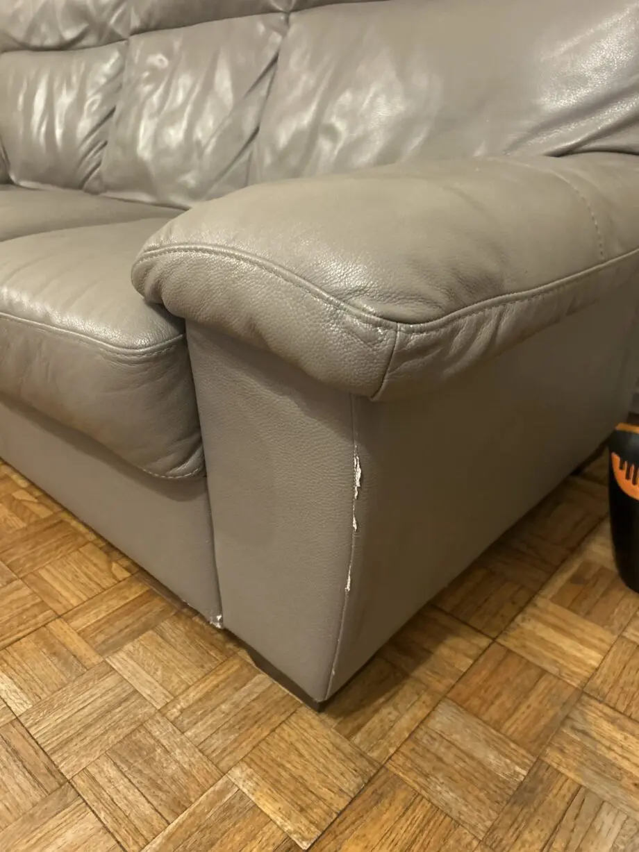 Grey leather 3 seater sofas x2