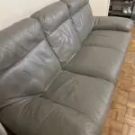 Grey leather 3 seater sofas x2