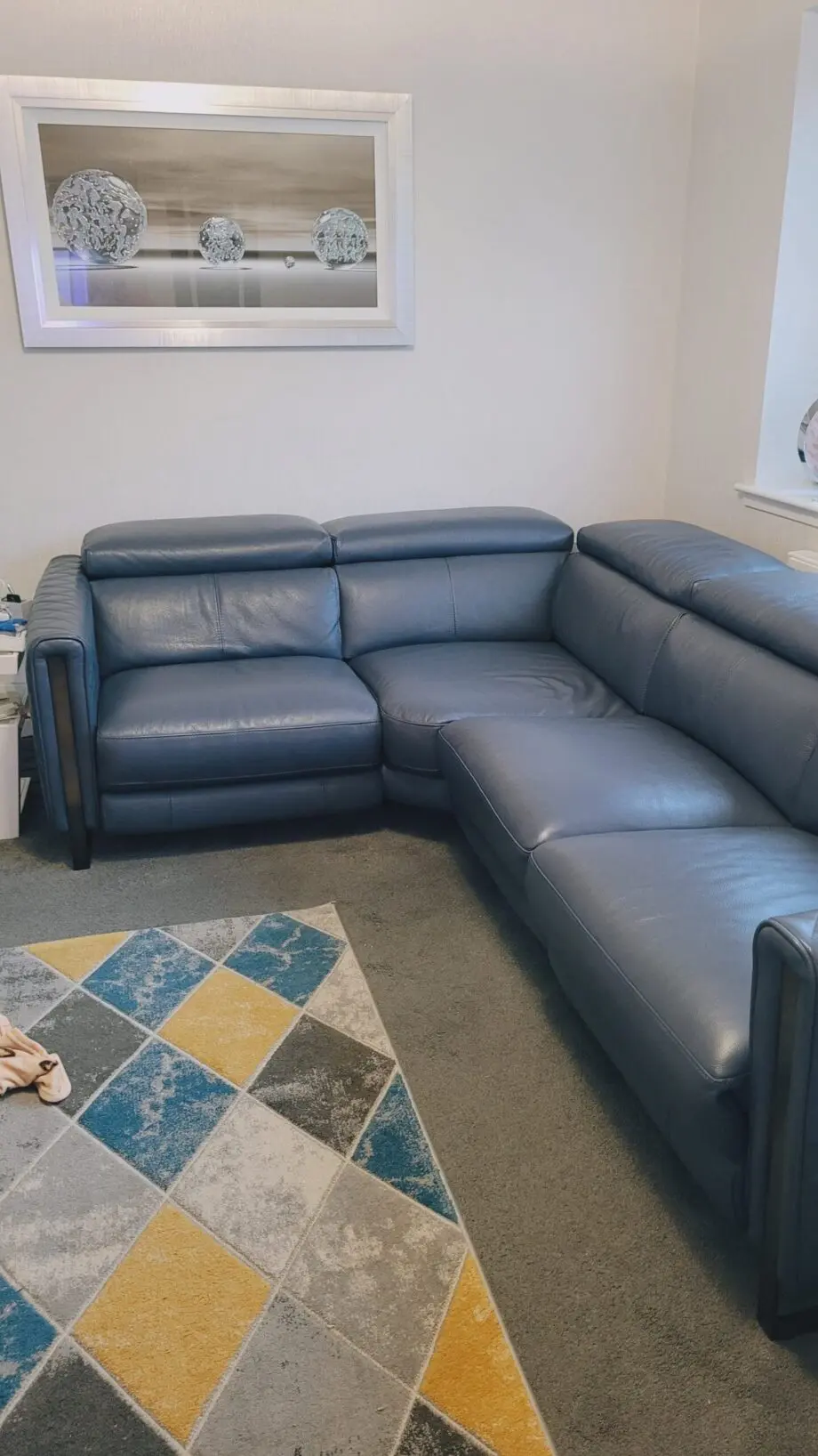 DFS Vortex Double Electric leather corner sofa, denim blue
