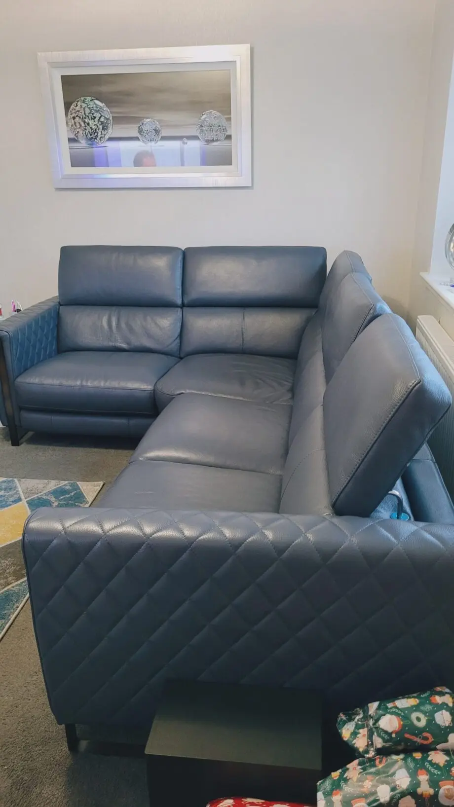 DFS Vortex Double Electric leather corner sofa, denim blue